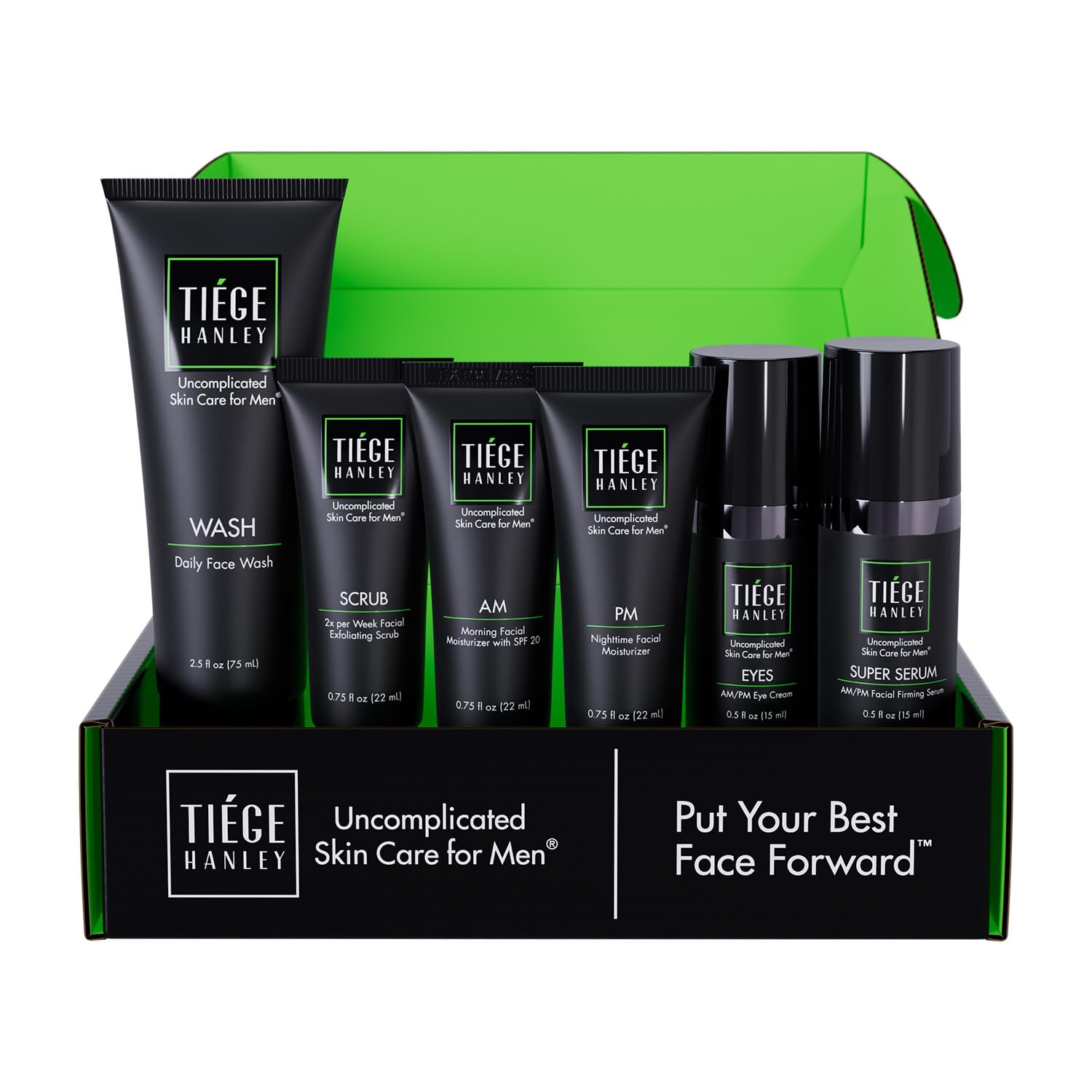 Tiege Hanley Men’s Skin Care System - Level 3 | Mens Anti Aging Routine Product Set: Face Wash, Serum, Day & Night Moisturizer, Exfoliating Scrub & Eye Cream | Tighten & Hydrate Your Best Looking Skin
