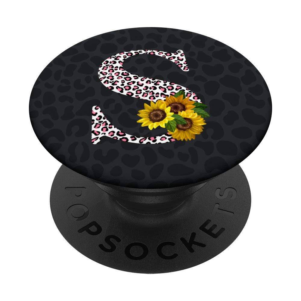 Leopard Cheetah Animal Print Sunflower Letter S Monogram PopSockets Grip and Stand for Phones and Tablets