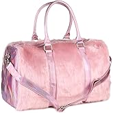 Risup Extra Large Laser Handbag Purse Fancy Duffel Bag 19in Faux Fur Bags for Travel and Overnight, Pink