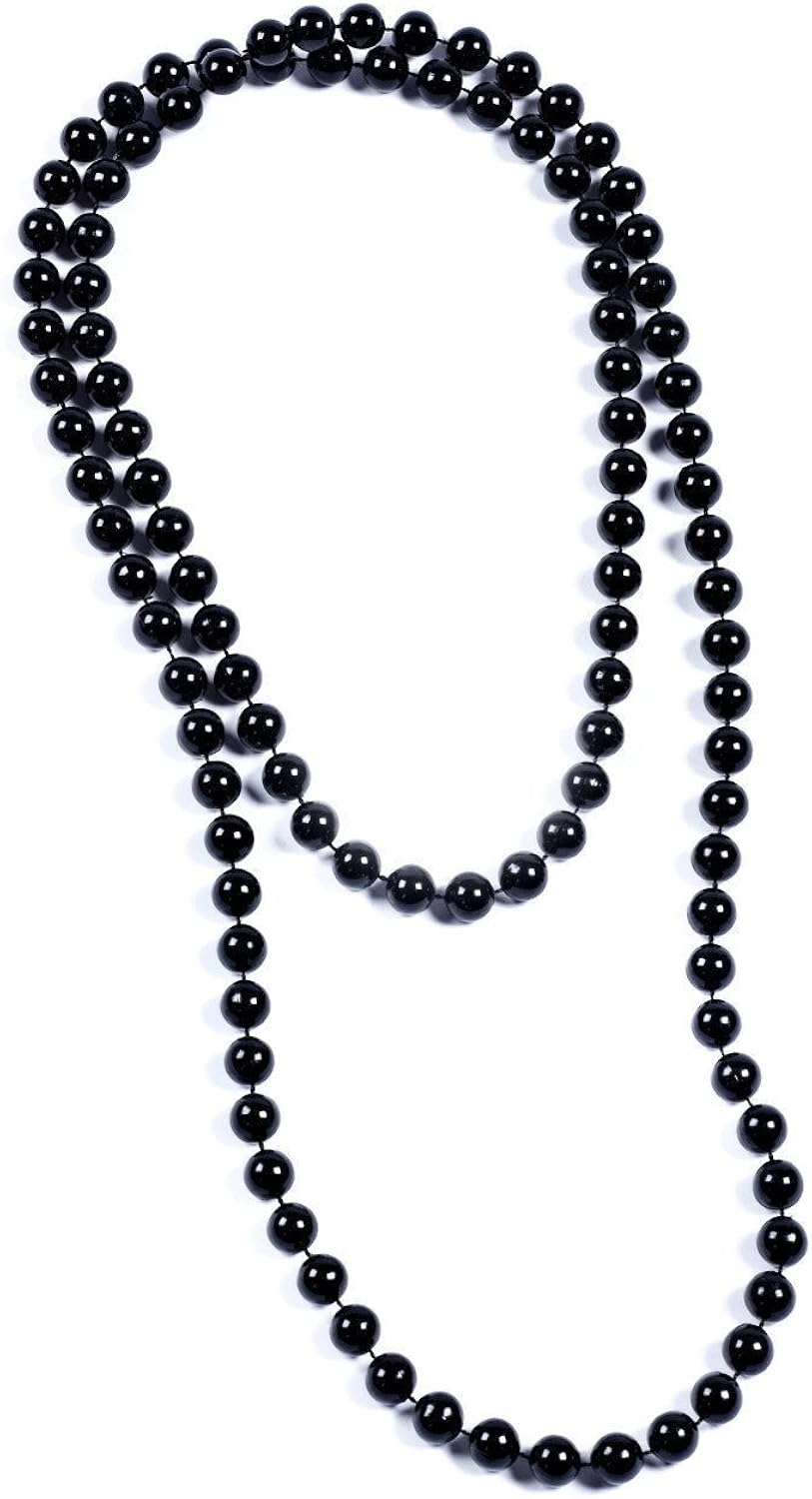 Long BLACK Rope String Bead Necklace 