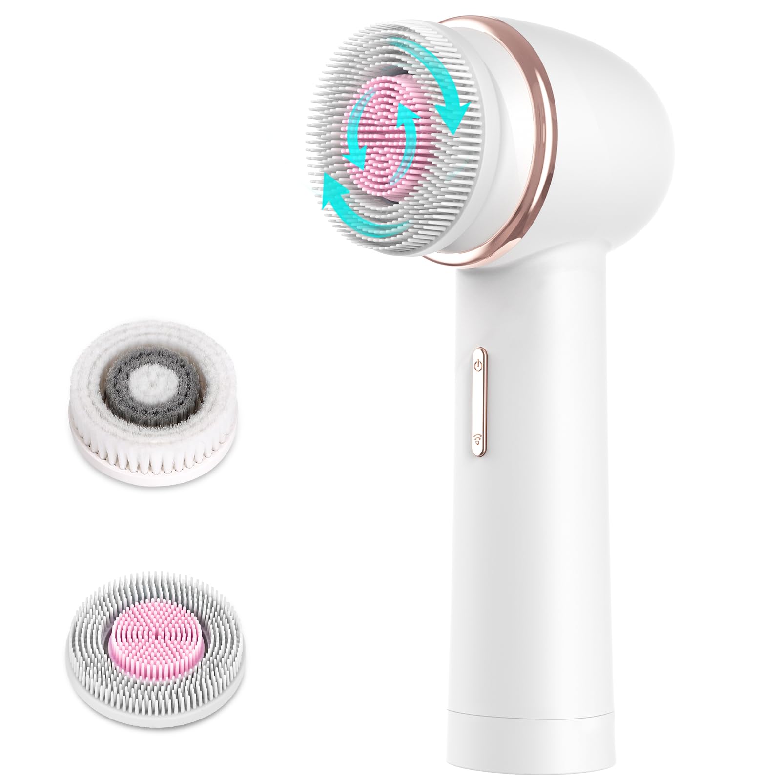 MYCARBON Face Brush IPX7 Waterproof Electric Facial Cleansing Brush Device Beauty Skin Machine for Deep Cleaning/Gentle Exfoliating/Massaging/Tighten Skin(Beige) (White)