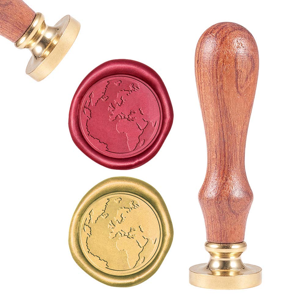 CRASPIRE Wax Seal Stamp World Map Retro 25mm Removable Brass Wood Handle for Envelopes Invitations Wedding Embellishment Bottle Decoration