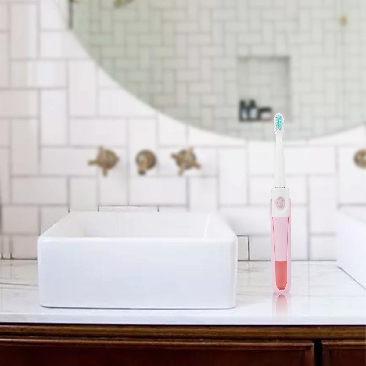 Electric Toothbrush for Home or Travel, SARMOCARE Travel Toothbrush with 2 Replacement Heads (Pink)