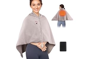 comfheat Cordless Heated Blanket, Battery Powered Heated Shawl Wrap Wearable Travel Blanket for Office, Camping, Back Cramps 