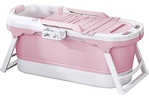 PUREMIND Portable Bathtub, 55 Inches Foldable Bathtub for Adult, Collapsible Bathtub with 2 Side Handles, Folding Bathtub with Waterproof Neck Pillow, Pink