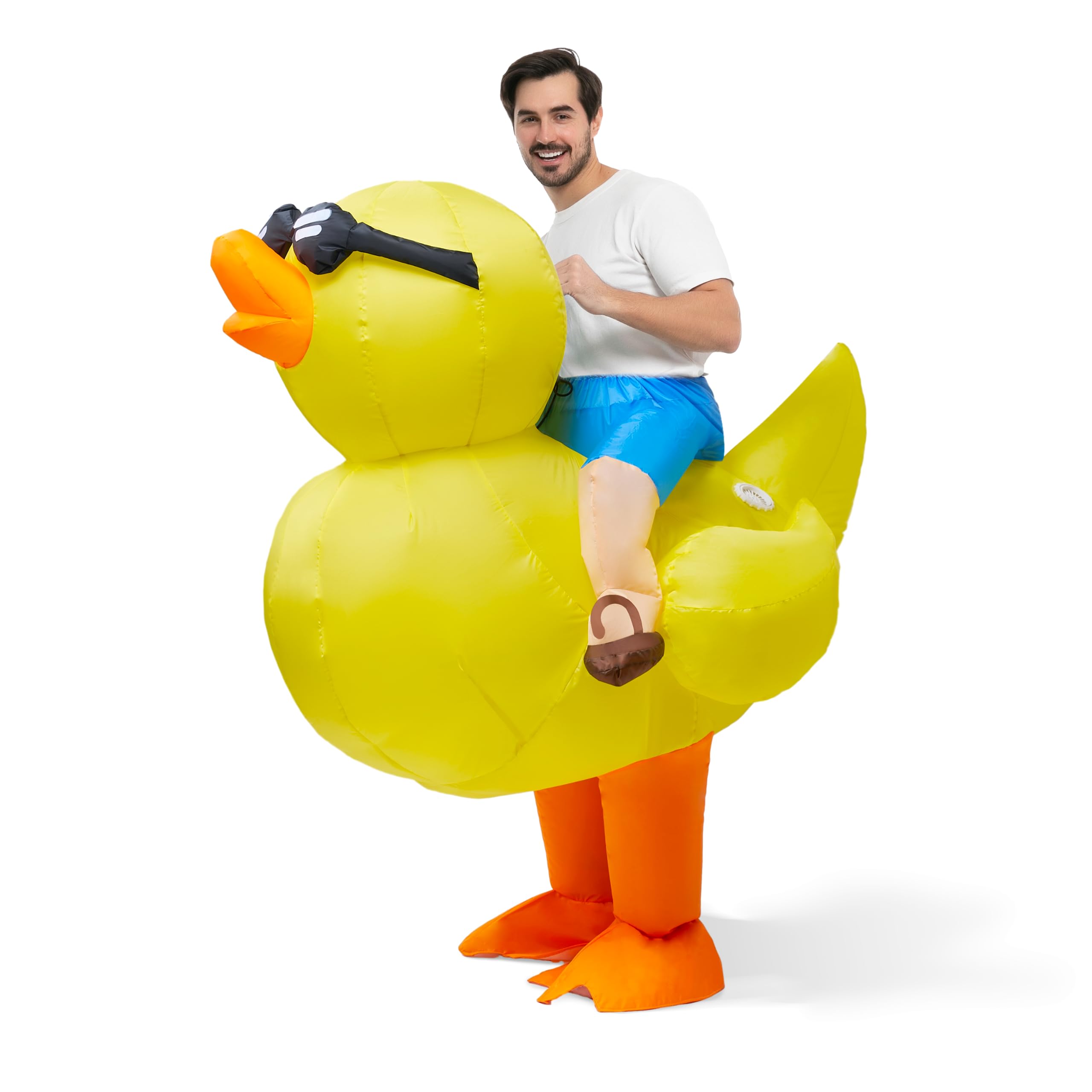 Spooktacular Creations Adult Inflatable Costume Riding a Duck Air Blow-up Deluxe Ride On Halloween Costume