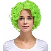 PATTNIUM Lime Green Wig Short Curly Green Wig for Women and Girls Natural Wavy Heat Resistant Synthetic Hair Halloween Cosplay Party Daily Wigs