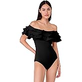 Kate Spade New York Womens Solid Ruffle One Piece