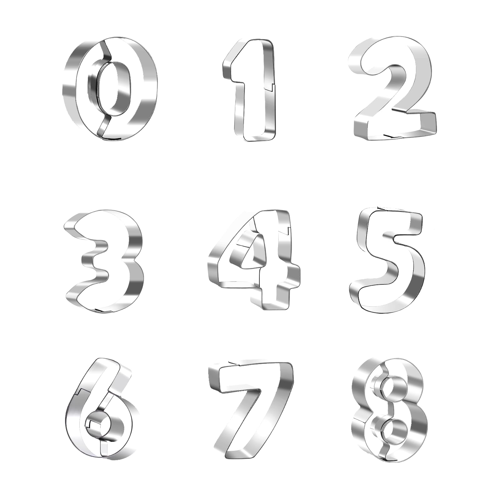 9pcs Number Cutters for Fondant Icing Cookie Biscuits Number Shaped Baking Cutters Tools for Playdough Dough Cake Decorating Mold, Stainless Steel, 0 1 2 3 4 5 6 7 8