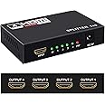 KGNM HDMI Splitter 1 in 4 Out -4K Hdmi Splitter 1x4 Ports v1.4 Powered 4K/2K Full Ultra HD 1080p US Adapter 3D Support