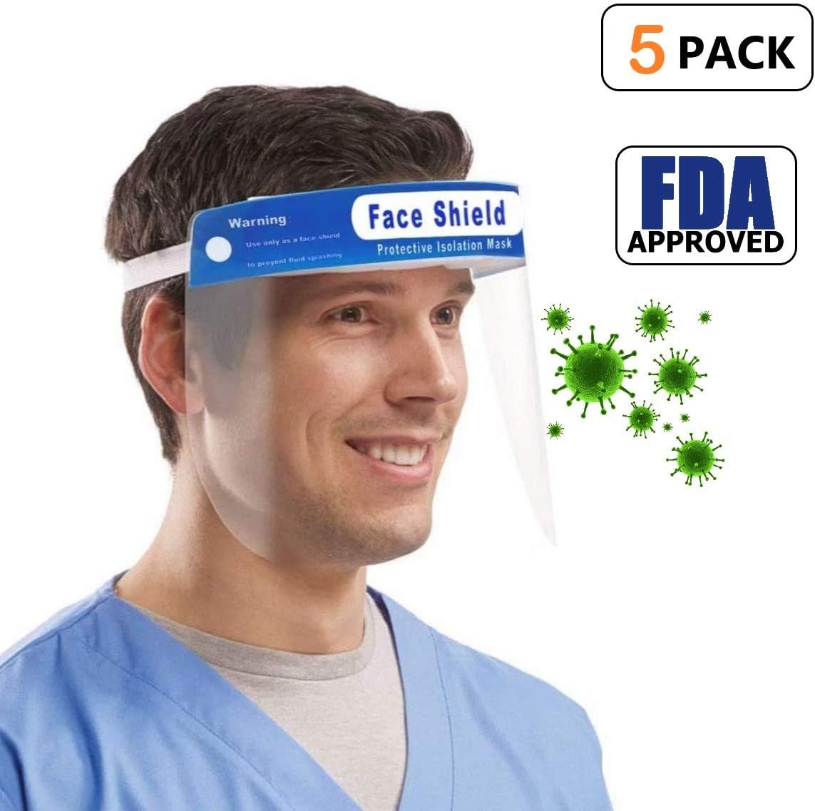 Safety Fαc-e Transparent Shιe/ld, [5 Pack] Adjustable Elastic strip, for Women Men