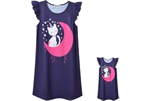 Jxstar Matching Girls&Doll Nightgowns Pajamas Princess Sleepwear Flutter Sleeve Night Dresses