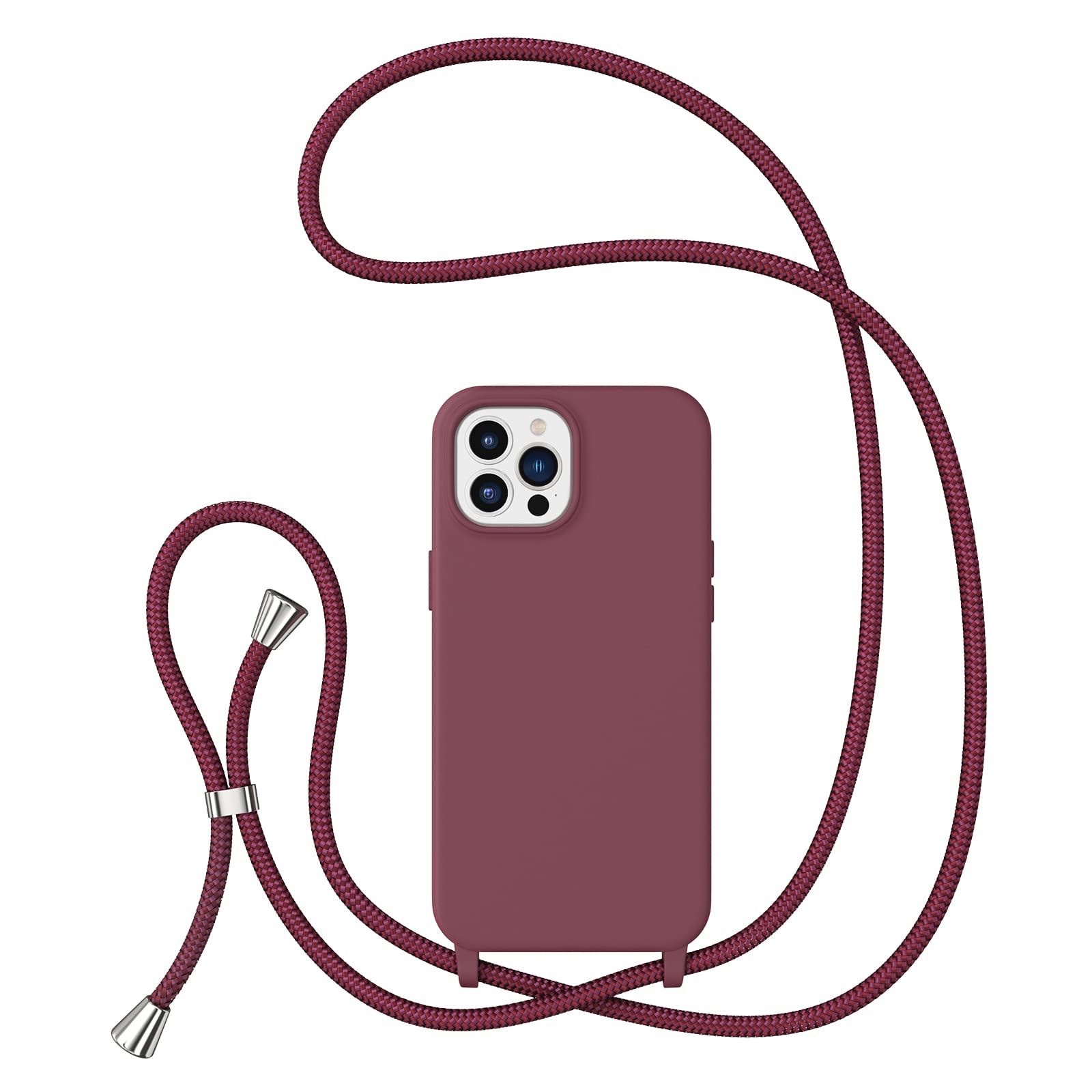 ZTOFERA Crossbody Lanyard Case for iPhone 15 Pro (6.1-Inch), Liquid Silicone Protective Phone Case with Strap Adjustable Neck Cord Necklace Soft Cover, Wine Red