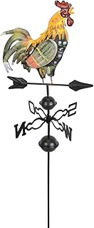 Dekoleidenschaft Metall-Hahn auf Windrad, handbemalt, Windrichtungs-Anzeiger, Gartenstecker, Wetterfahne