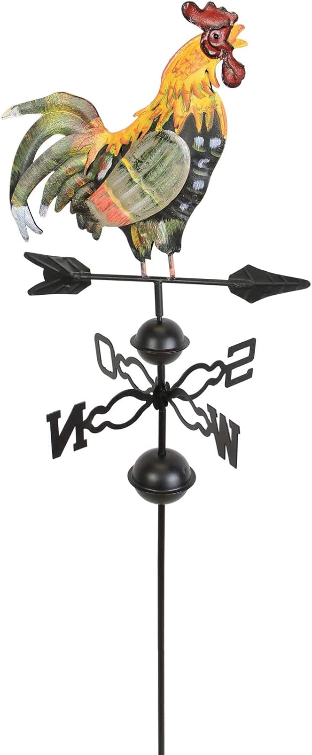 Dekoleidenschaft Metall-Hahn auf Windrad, handbemalt, Windrichtungs-Anzeiger, Gartenstecker, Wetterfahne