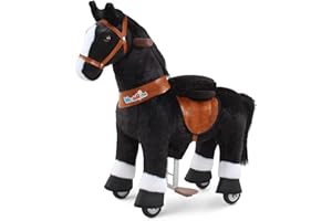 WondeRides Kids Ride on Black Horse Toys, Ride on Toy (Small Size 3, 30.1 Inch Height) for Toddlers 3 to 5 Years Old, Ride on Pony Plush Walking Animal Mechanical No Battery,No Electricity Toys M347-1