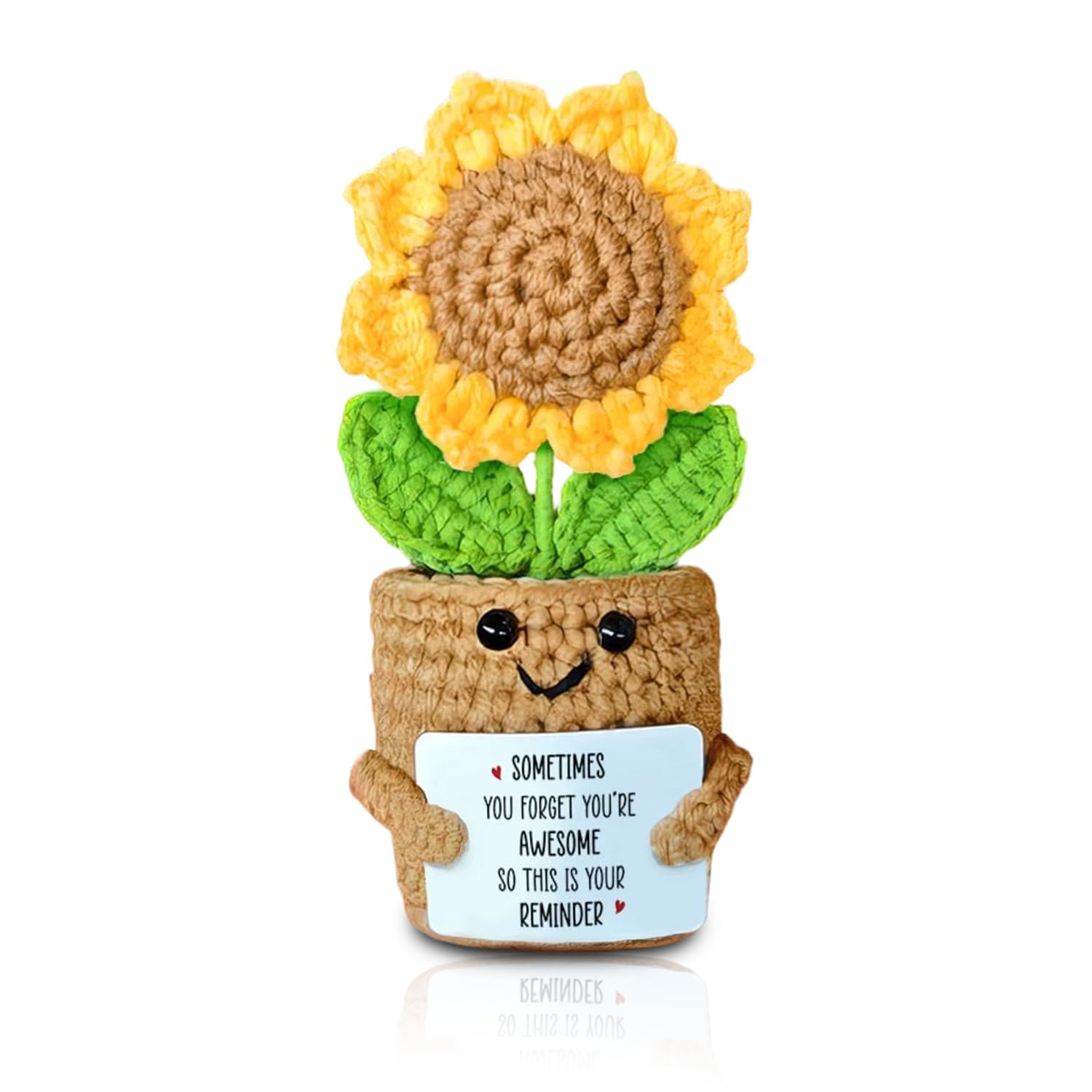 Dszemie Positive Sunflower with Card, Handmade Sunflower Crochet Doll for Friends, Friendship Gifts for Women, Cute Crochet Flowers for Desk Decorations, Best Friend Birthday, Gifts for Women