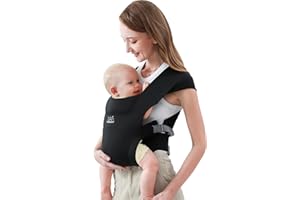 Baby Carrier, MOMTORY Cozy Baby Wrap Carrier with Hook&Loop for Easily Adjustable, Soft Fabric, Black