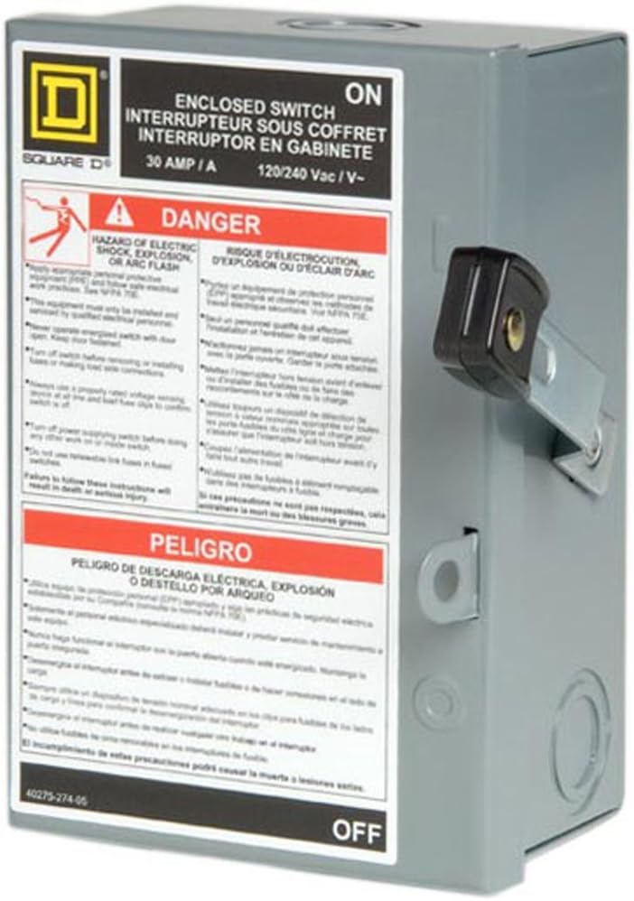Square D by Schneider Electric L211N 30 Amp 120/240-Volt Two-Pole Indoor Light Duty Fusible Safety Switch with Neutral, Gray - Electrical Outlet Switches - 