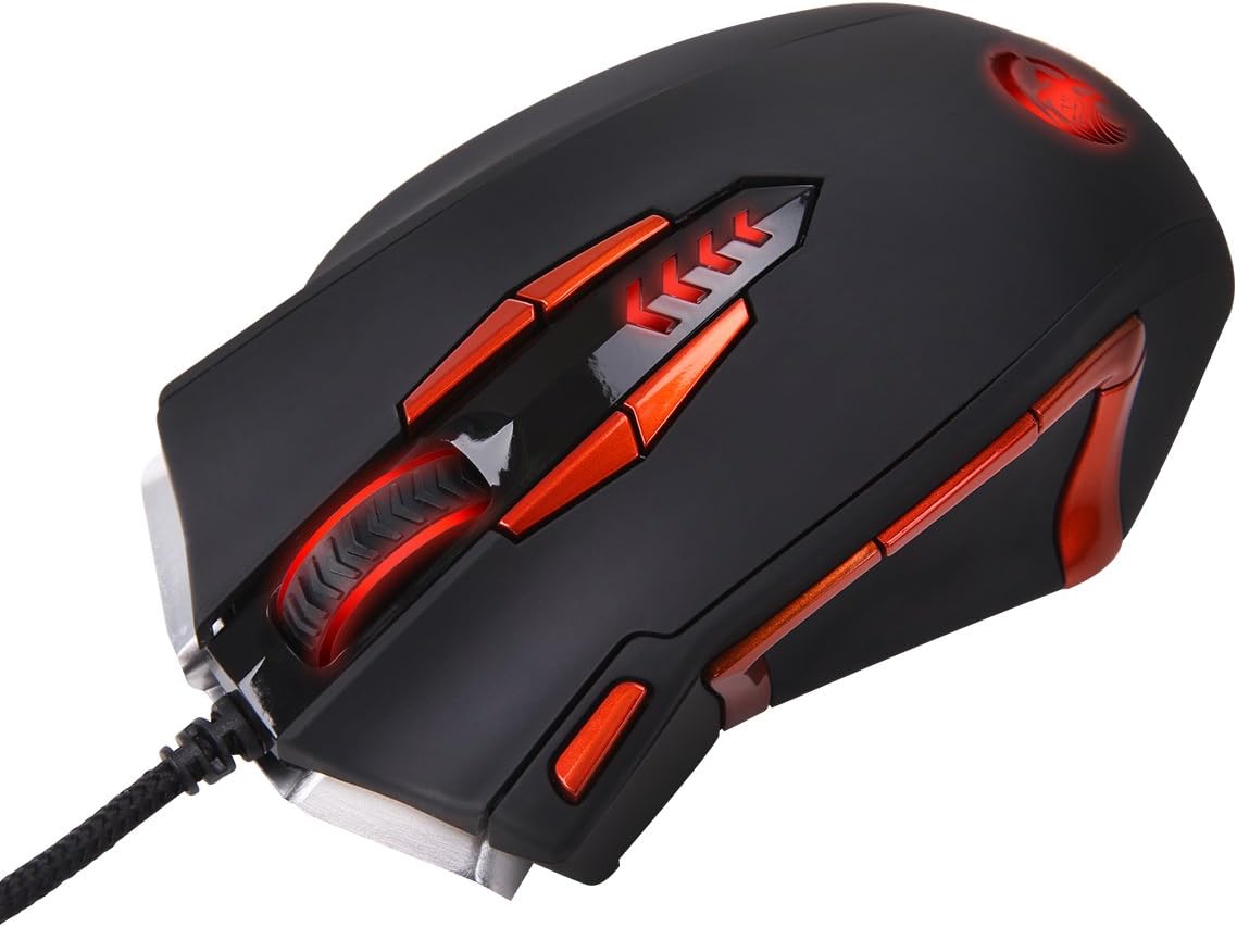 Easterntimes Tech Eunomia 4000 DPI High Precision Ergonomic Programmable Optical Gaming Mouse,3 Programmable Buttons, Customizable Weight Balance, 5 Colors Breathing LED Backlighting,Cool Steel Bottom Black