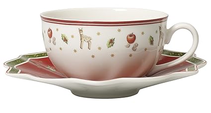 Villeroy & Boch Milchkaffeetasse mit Untertasse, 22 x 16 x 8 cm, weiß/rot, Hartporzellan
