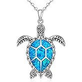 Fenthring Sea Turtle Necklace Turtle Necklaces for Women Mom Blue Opal Pendant Sterling Silver Mother Daughter Wave Holiday Christmas Gifts for Women