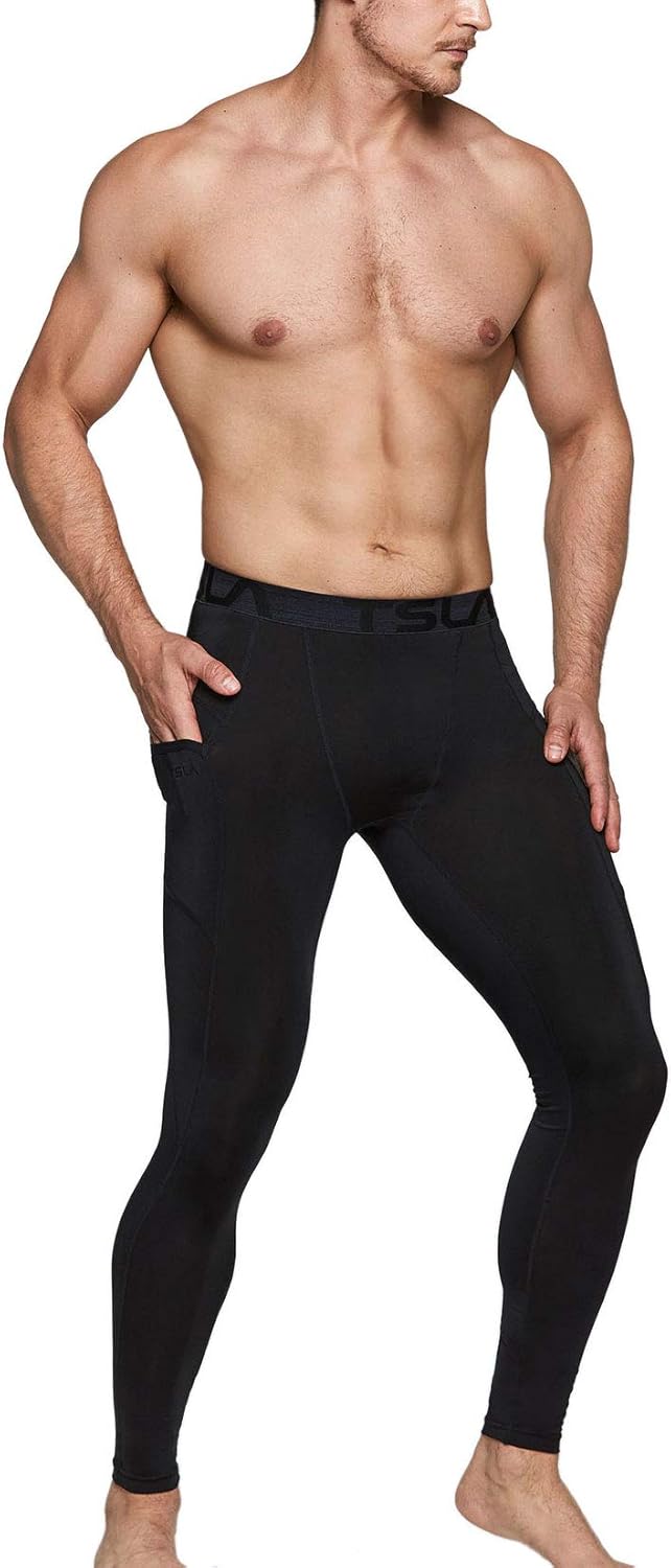 TSLA 1, 2 or 3 Pack Men's UPF 50+ Compression Pants, UV/SPF Running Tights, Workout Leggings, Cool Dry Yoga Gym Clothes : Clothing