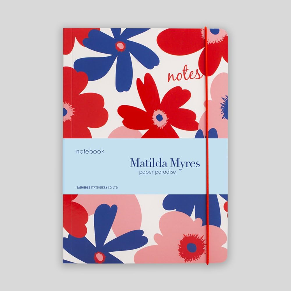 Matilda Myres Notebook | A5 Notebook with 192 Lined Pages | Secure Elastic Closure | Stunning Floral Cover Design with Detailed Lamination | 80gsm Ivory Paper | Work Notepad | Red Red