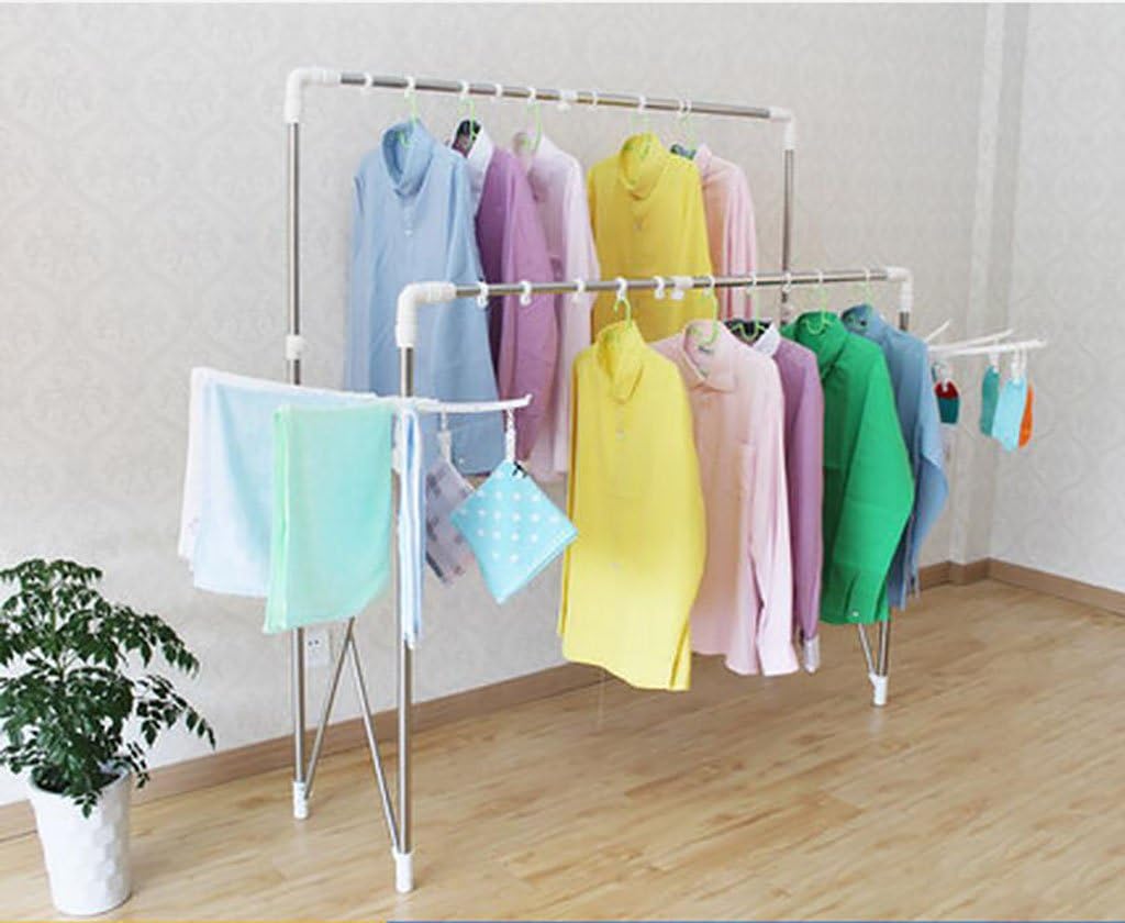 cdbl-Iron clothing shelves Stainless Steel Drying Racks Lift Single Double Rod Landing Folding Telescopic Balcony Indoor And Outdoor Sun Quilt Frame With Pulley Clothes hook ( Color : C )