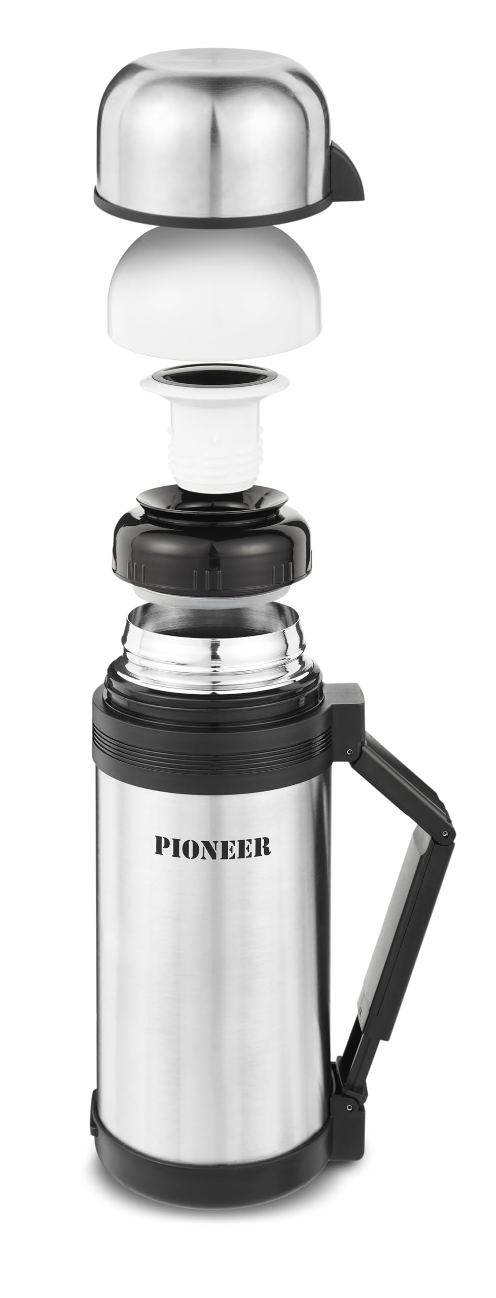 Pioneer Vacuum Insulated Leakproof Flask with 2 Cups and Retractable Handle, Stainless Steel, 1200 ml SVP1200