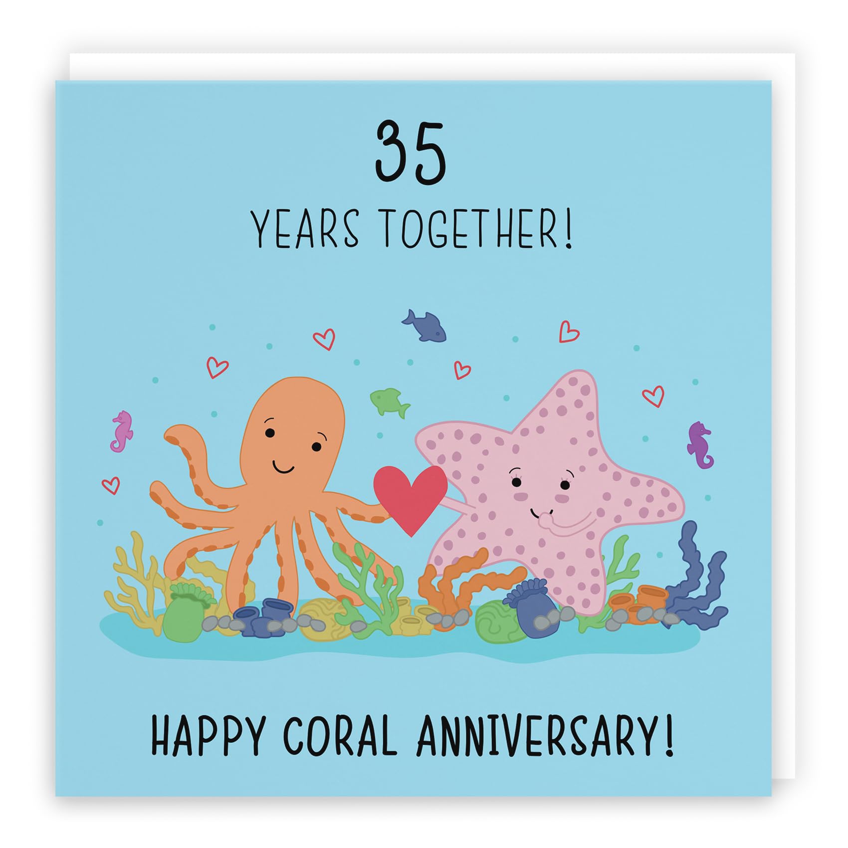 Hunts England - 35th Wedding Anniversary Card - Coral Anniversary - Starfish - Iconic Collection - Fun Cute Anniversary Card - For Him, Her, Couples — image 1