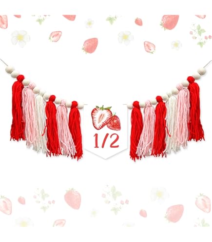 Strawberry 1/2 Birthday High Chair Banner - Berry Sweet 6 Month Birthday Decor For Girls