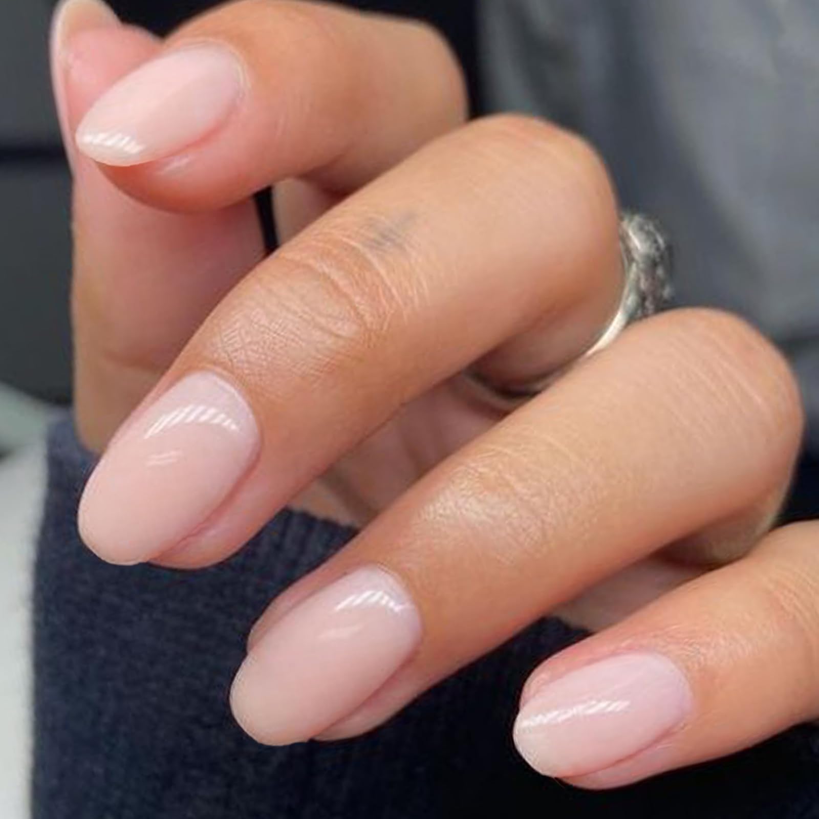 GLAMERMAID Press on Nails Short Oval, Spring Summer Handmade Dried Rose Jelly Gel Glue on Nails, 24Pcs Glossy Round Reusable UV Finish Fake Nails Acrylic False Nails Manicure Kits for Women