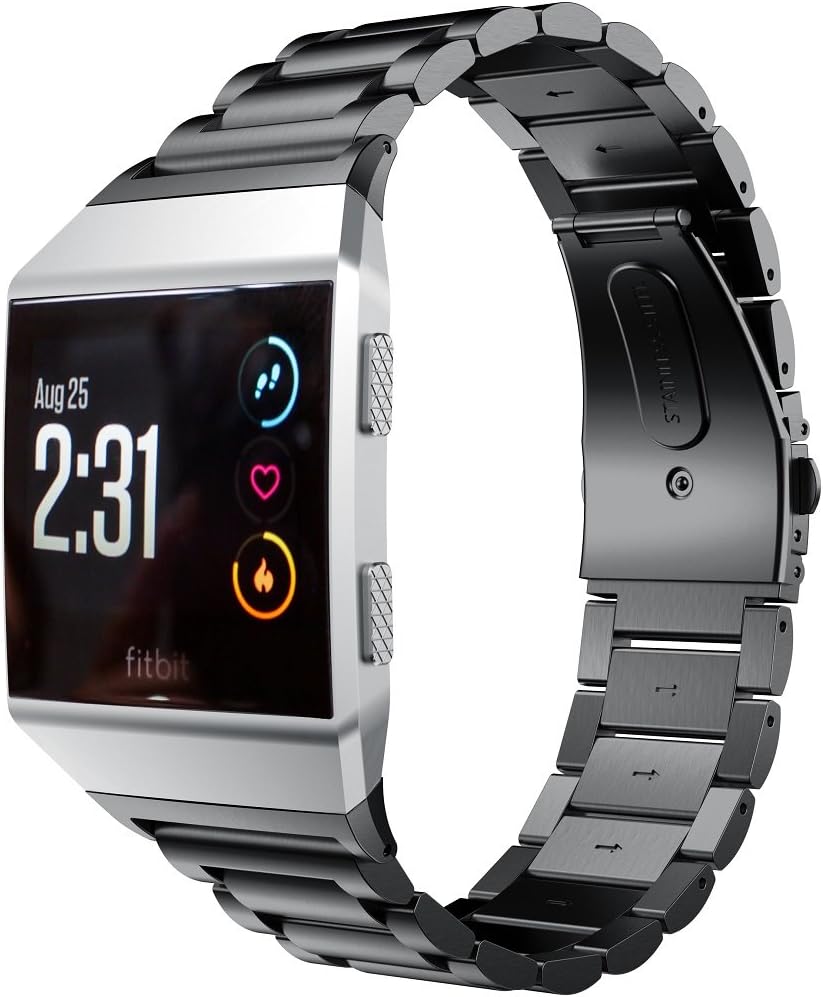 AiiKo Compatible with Fitbit Ionic Bands,Stainless Steel Metal Smart Watch Strap,Replacement for Fitbit Ionic Smart Watch(Black)