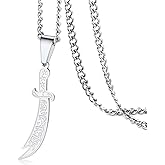 VASSAGO Sword Necklace for Men Women Zulfiqar Sword Necklace Imam Ali Zulfiqar Pendant Arabic Rune Islamic Muslim Jewelry Talisman Amulet Religious Gift