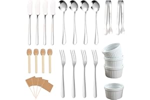 SINGOMON 46PCS Charcuterie Board Set - Dessert Utensils, Cheese Knife Set, Butter Spreader Knives, Honey Dippers, Bowls - Acc