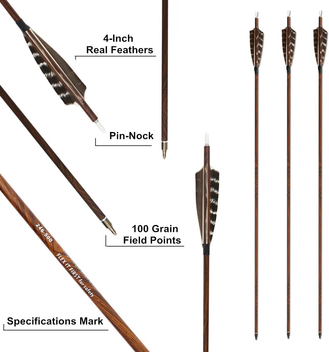 Letszhu Archery Carbon Arrows Wooden Grain Shaft 500 Spine with Feather Fletching for Hunting Target Shooting : Sports & Outdoors