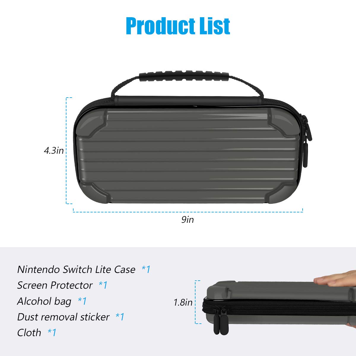 Carry Case for Nintendo Switch Lite Portable Travel Protector Case with 10 Game Slots and Tempered Glass Screen Protector - Black