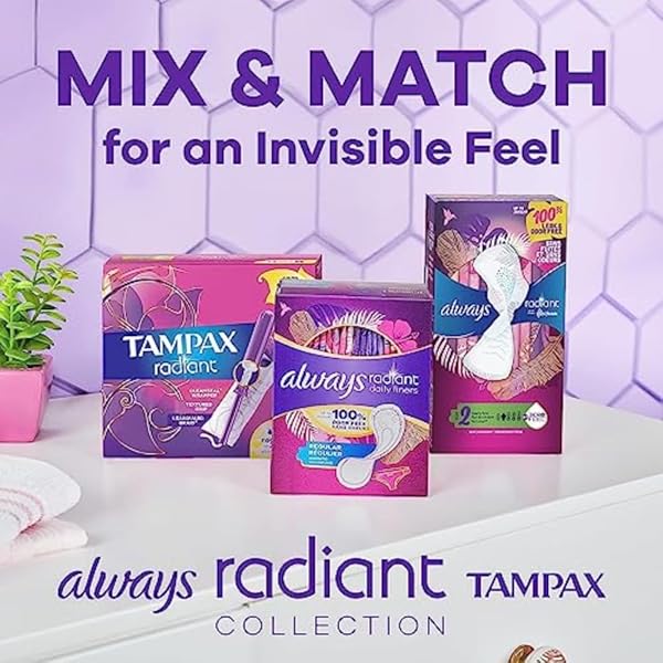 TAMPAX RADIANT TAMPONS MULTIPACK WITH LEAKGUARD BRAID, REGULAR/SUPER ABSORBENCY, WITH LEAKGUARD BRAID, UNSCENTED, 28 COUNT