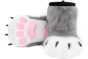 HAOAN Furry Animal Paw Slippers Fuzzy Boots Cat Fox Wolf Bear Claw Shoes Halloween Cosplay Costume Accessories