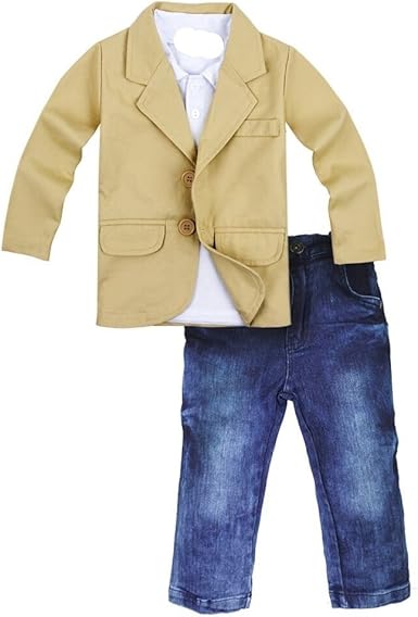 Amazon Com Nino Bebe Ninos Caballero 3 Piezas Camisa Chaqueta Jeans Boda Infantil Pantalones Ropa Conjuntos Clothing