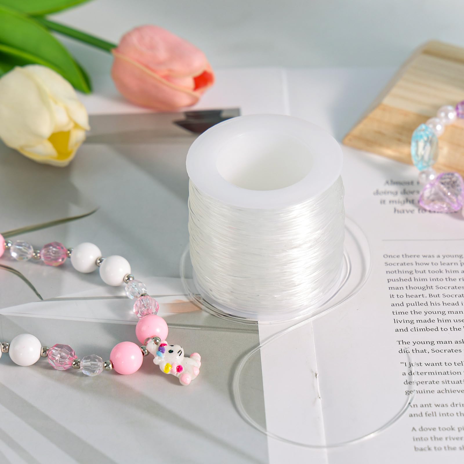 VGOODALL White Rattail Elastic String Roll, 100m/328Ft. Stretchy Bracelet String Crystal Stretchy Bead Cord for Jewelry Making Bracelet Making