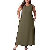 OLRIK Plus Size Maxi Dress for Women Summer Casual Sleeveless Long Sundress with Pockets Elegant Empire Waist