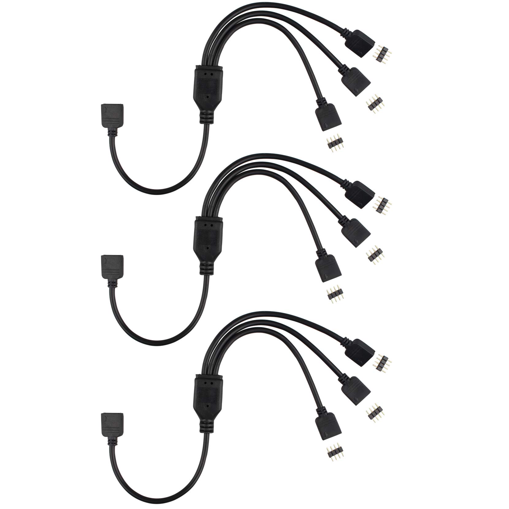 Futheda 3PCS 4 Pin RGB LED Strip Light Splitter Cable 1 to 3 Ports Female LED Extension Y Splitter Cable with 9PCS 4pin Connector for RGB 5050 3528 2835 LED Strip Light RGB TV Backlights - Black