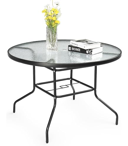 VINGLI Round Patio Table with Umbrella Hole, 40