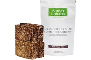 African Black Soap (1.32 lb / 4 bars x 150 grams) - by Amson Naturals -100% Natural Pure Authentic Traditionally Handmade in 