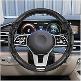 TNAIYH Car Steering Wheel Cover, 15 Inch 3D Sport Carbon Fiber Leather Steering Wheel Protector with Anti-Slip Lining, Automotive Interior Protective Decoration, Universal for Vehicles (Black)