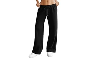 DLOODA Womens Wide Leg Sweatpants Interior Drawstring Baggy Sweat Pants with Pockets Elastic Waisted Lounge Casual Trousers