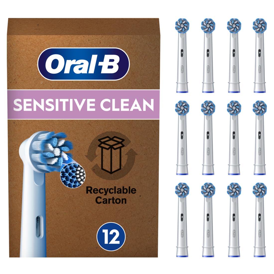 Oral-B Pro Lot De 12 Brossettes De Rechange Sensitive Clean, AUTHENTIQUES, Blanches, Brins Ultra Doux Pour Les Gencives Plus Saines, Embouts Pour Brosses A Dents Electriques Oral B Pro