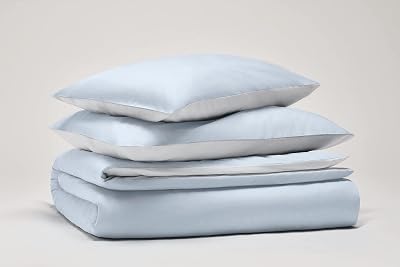 OSAMA Pantone™ Bettwäsche-Set für Doppelbett, 255 x 200 cm, 100% Percalle Baumwolle, 200 Fäden, 2 Quadrate, doppelseitig, Blau/Weiß